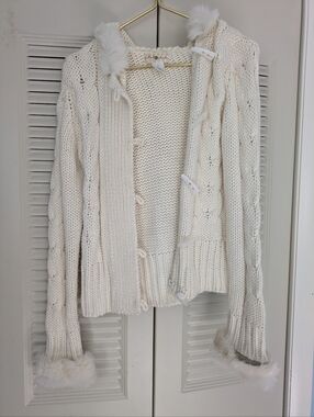 Cozy Y2k Cream Cable-Knit Hooded Cardigan Sweater